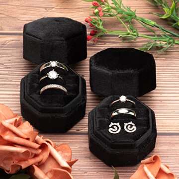 Giftop Velvet Ring Box with 3 Slots for Wedding Gifts