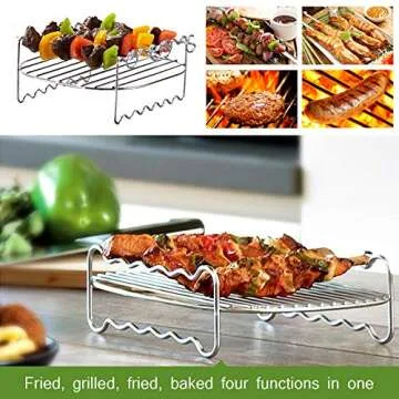 Air Fryer Double Layer Rack, Air Fryer Accessories Multi-purpose Rack Fits Most 4.2QT or Above（8in,4pins）
