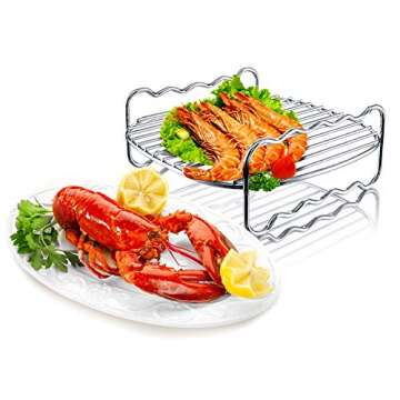 Air Fryer Double Layer Rack, Air Fryer Accessories Multi-purpose Rack Fits Most 4.2QT or Above（8in,4pins）