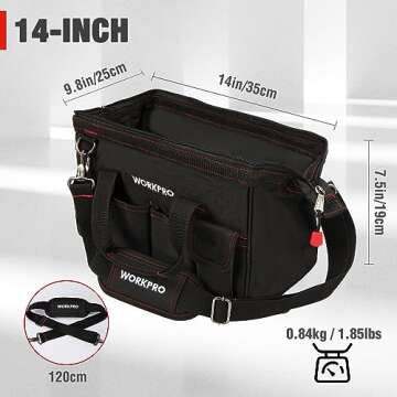 WORKPRO 14-inch Tool Bag, Multi-pocket Tool Organizer with Adjustable Shoulder Strap, W081021A , bla...