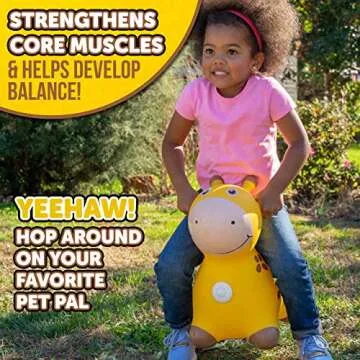 WADDLE Bouncy Hopper Inflatable Hopping Animal, Indoors and Outdoors Toy for Toddlers and Kids, Pump Included, Boys and Girls Ages 2 Years and U (Yellow Giraffe)