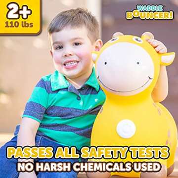 WADDLE Bouncy Hopper Inflatable Hopping Animal, Indoors and Outdoors Toy for Toddlers and Kids, Pump Included, Boys and Girls Ages 2 Years and U (Yellow Giraffe)