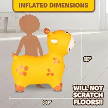 WADDLE Bouncy Hopper Inflatable Hopping Animal, Indoors and Outdoors Toy for Toddlers and Kids, Pump Included, Boys and Girls Ages 2 Years and U (Yellow Giraffe)