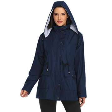 Arthas Women's Lightweight Rain Jacket Waterproof Breathable Raincoat with Hood Active Outdoor Hooded Windbreaker Trench Coats