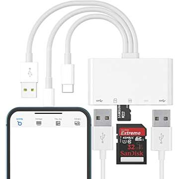 HUI 5 in 1 Lightning Type-c OTG Camera SD TF USB C Memory Card Reader Adapter for Phone/Pad/Android/Mac/Computer/Camera/MacBook, Supports SD/Micro SD/SDHC/SDXC/MMC and USB OTG