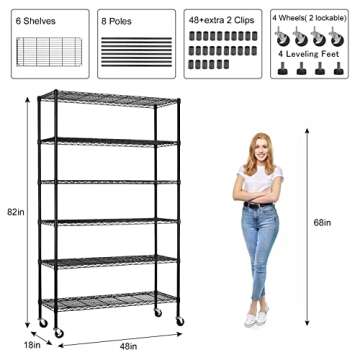 YYkokocat 6-Tier Wire Shelving Unit 2100Lb Capacity Adjustable Storage Shelves Heavy Duty Storage Ra...