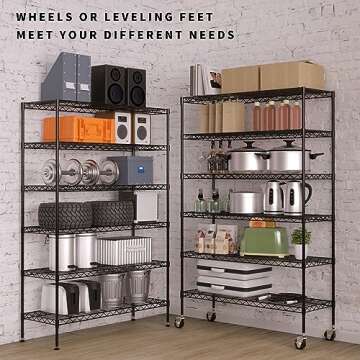 YYkokocat 6-Tier Wire Shelving Unit 2100Lb Capacity Adjustable Storage Shelves Heavy Duty Storage Rack with Wheels NSF Metal Shelf for Closet Kitchen Garage Basement, 82" H x 48" L x 18" D, Black