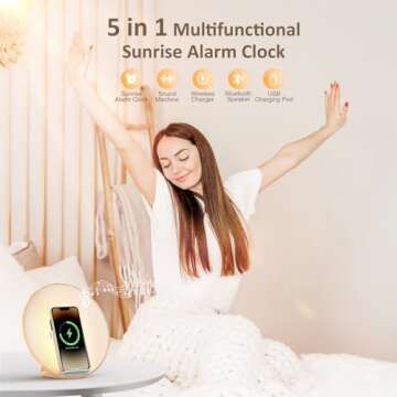 COLSUR Sunrise Alarm Clock Wake Up Light,Bluetooth Speaker,Wireless Charging,White Noise,Bedside Lam...
