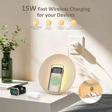 COLSUR Sunrise Alarm Clock Wake Up Light,Bluetooth Speaker,Wireless Charging,White Noise,Bedside Lamp,Bedroom,Snooze & Sleep Aid,Ideal for Gift