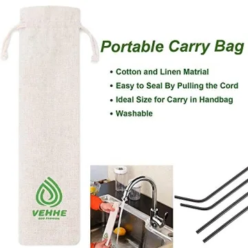 VEHHE Black Metal Reusable Stainless Steel Straws Gift