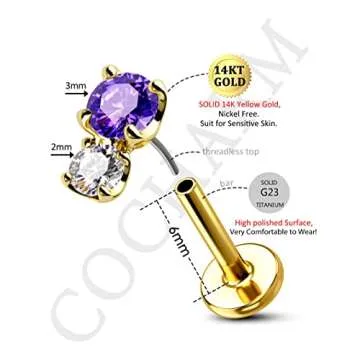 Stylish 14K Gold Helix Earrings with Sparkling Purple CZ