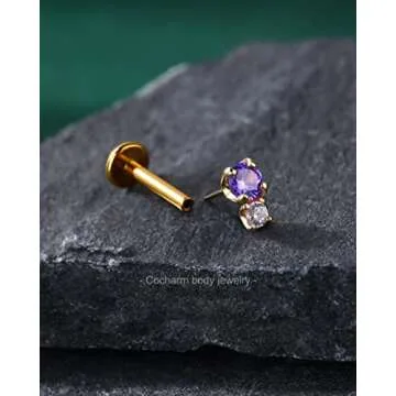 Stylish 14K Gold Helix Earrings with Sparkling Purple CZ