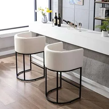 RIVOVA Contemporary Cream Linen Bar Stool, 29" Upholstered Fabric Counter Height Barstool Kitchen Counter Island Stool with Black Metal Base
