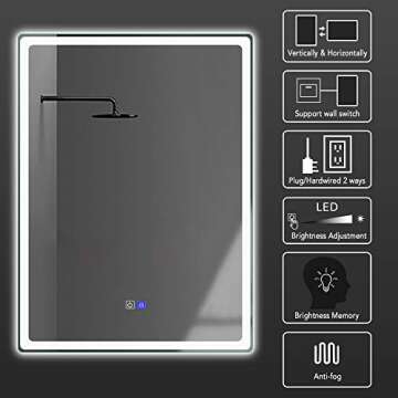 PexFix 32 x24 Inch LED Bathroom Vanity Mirror Dimmable Anti-Fog Frameless Makeup Mirror Horizontally and Vertically Wall-Mounted Lighted Mirror