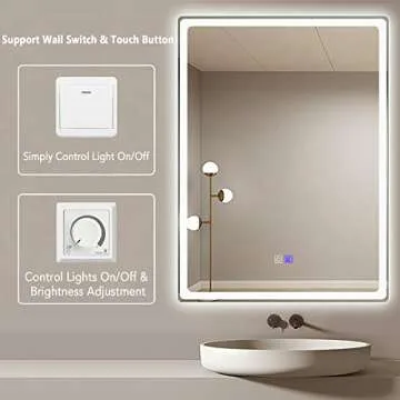 PexFix 32 x24 Inch LED Bathroom Vanity Mirror Dimmable Anti-Fog Frameless Makeup Mirror Horizontally and Vertically Wall-Mounted Lighted Mirror