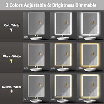 PexFix 32 x24 Inch LED Bathroom Vanity Mirror Dimmable Anti-Fog Frameless Makeup Mirror Horizontally and Vertically Wall-Mounted Lighted Mirror