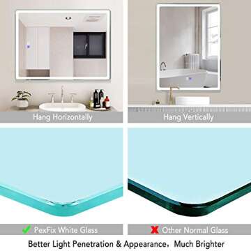 PexFix 32 x24 Inch LED Bathroom Vanity Mirror Dimmable Anti-Fog Frameless Makeup Mirror Horizontally and Vertically Wall-Mounted Lighted Mirror