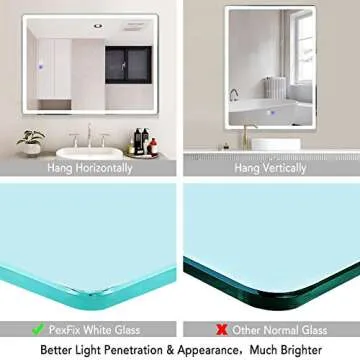 PexFix 32 x24 Inch LED Bathroom Vanity Mirror Dimmable Anti-Fog Frameless Makeup Mirror Horizontally and Vertically Wall-Mounted Lighted Mirror
