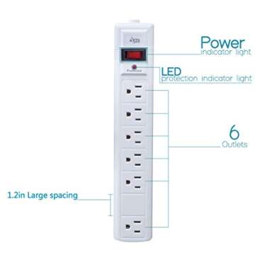 KMC 6-Outlet Surge Protector Power Strip, 2-Pack, 1200 Joules, 6ft Cord, Adapter Spaced Outlet, Over...