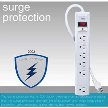 KMC 6-Outlet Surge Protector Power Strip, 2-Pack, 1200 Joules, 6ft Cord, Adapter Spaced Outlet, Overload Protection, White