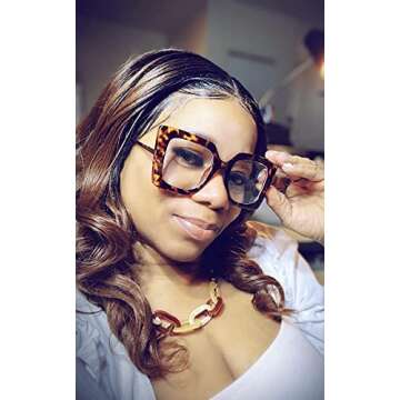 FEISEDY Oversized Square Anti Blue Light Glasses Block Eye Strain Glare Pearl Inlay Arm Cat Eye Fashion Glasses B2639