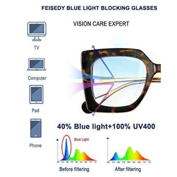 FEISEDY Oversized Square Anti Blue Light Glasses Block Eye Strain Glare Pearl Inlay Arm Cat Eye Fashion Glasses B2639