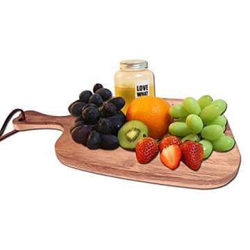 Acacia Wood Cutting Board With Handle Hardwood Small Chopping Board for Kitchen -Wooden Charcuterie Board, Vegetables, Fruits, Bread, Cheese, Crackers Serving Platter - Reversible, Smooth, Sturdy