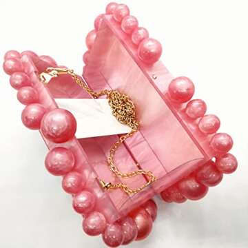 CUXVA Acrylic Clutch Purse for Women with Marbling Evening Handbag Square Box Crossbody Bag with Glitter Beads for Wedding Christmas Cocktail Party