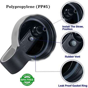 FUNUP Wide Mouth Sports Water Bottle Lid Replacement Cap, Perfect Straw Lid for Hydroflask 18 oz 32 oz 40 oz Wide Mouth Bottle