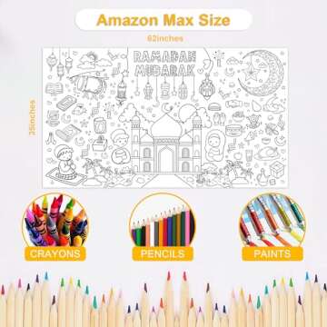 OHOME Ramadan Giant Coloring Poster/Tablecloth-Ramadan Decorations - Jumbo Coloring Banner Kids Craf...