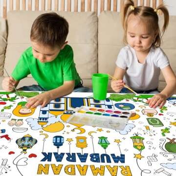OHOME Ramadan Giant Coloring Poster/Tablecloth-Ramadan Decorations - Jumbo Coloring Banner Kids Crafts Activities Decor Party Decorations