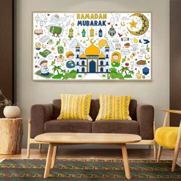 OHOME Ramadan Giant Coloring Poster/Tablecloth-Ramadan Decorations - Jumbo Coloring Banner Kids Crafts Activities Decor Party Decorations
