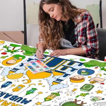 OHOME Ramadan Giant Coloring Poster/Tablecloth-Ramadan Decorations - Jumbo Coloring Banner Kids Crafts Activities Decor Party Decorations