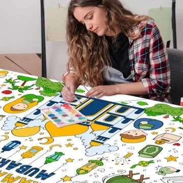 OHOME Ramadan Giant Coloring Poster/Tablecloth-Ramadan Decorations - Jumbo Coloring Banner Kids Crafts Activities Decor Party Decorations