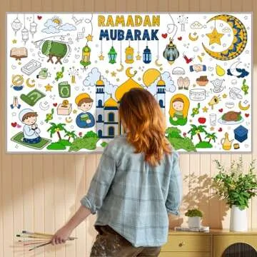 OHOME Ramadan Giant Coloring Poster/Tablecloth-Ramadan Decorations - Jumbo Coloring Banner Kids Crafts Activities Decor Party Decorations