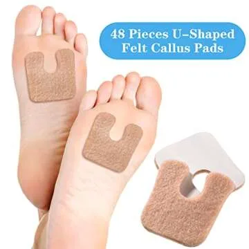 48 Pieces U-Shaped Felt Callus Pads Metatarsal Foot Pads for Pain Relief Keep Calluses from Rubbing on Shoes Forefoot and Support Self-Adhesive Foam Foot Cushion Pad for Men and Women