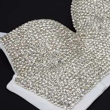 ELLACCI Women's Rhinestone Diamond Push up Bustier Crop Top Sexy Punk Corset Bra White Large