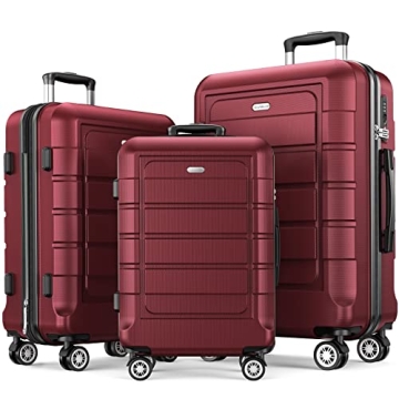 SHOWKOO Luggage Set 3pcs Red Wine with TSA Lock