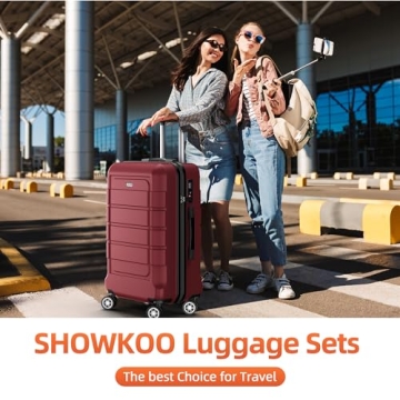 SHOWKOO Luggage Set 3pcs Red Wine with TSA Lock