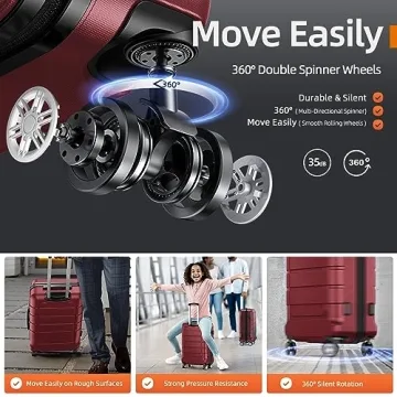 SHOWKOO Luggage Set 3pcs Red Wine with TSA Lock