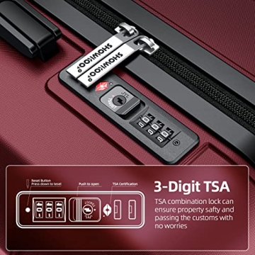 SHOWKOO Luggage Set 3pcs Red Wine with TSA Lock