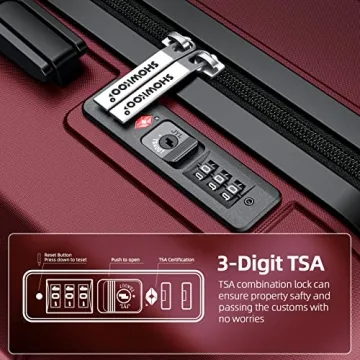 SHOWKOO Luggage Set 3pcs Red Wine with TSA Lock
