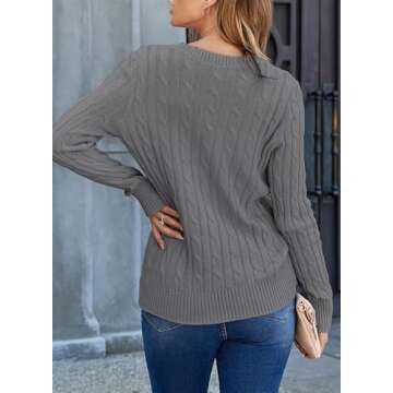 EVALESS Womens Twisted Knit Old Money Golf Gray Pullover Sweater Classic Fit Round Neck Soft Basic Tops Large