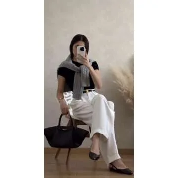 EVALESS Womens Twisted Knit Old Money Golf Gray Pullover Sweater Classic Fit Round Neck Soft Basic Tops Large