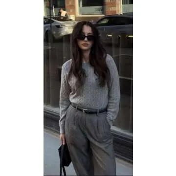EVALESS Womens Twisted Knit Old Money Golf Gray Pullover Sweater Classic Fit Round Neck Soft Basic Tops Large