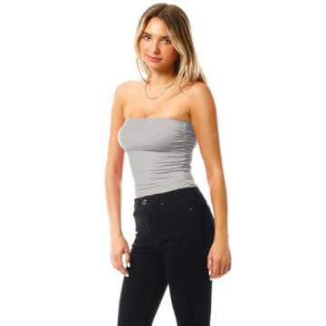 MixMatchy Women's Solid Casual Summer Side Shirring Scrunched Double Layered Tube Top 3PACK - Black/H.Grey/White XS