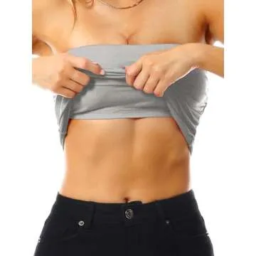 MixMatchy Women's Solid Casual Summer Side Shirring Scrunched Double Layered Tube Top 3PACK - Black/H.Grey/White XS