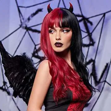 Vibrant Black and Red Curly Wig for Cosplay and Parties