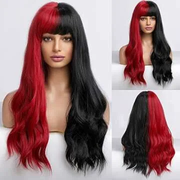 Vibrant Black and Red Curly Wig for Cosplay and Parties