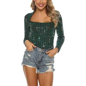 Stunning LYHNMW Women Sequin Party Tunic Blouse Green